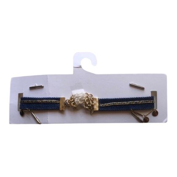 ettika NWT Denim And Gold Plated Brass Disc Chain Lobster Clasp Choker Necklace - Picture 10 of 10